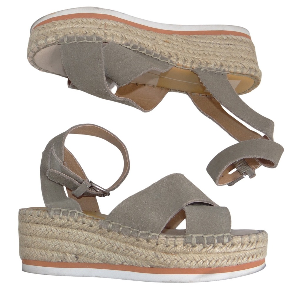 Dolce‎ Vita Taupe Suede Espadrille Platform Wedge Sandals Buckle Ankle Strap 6